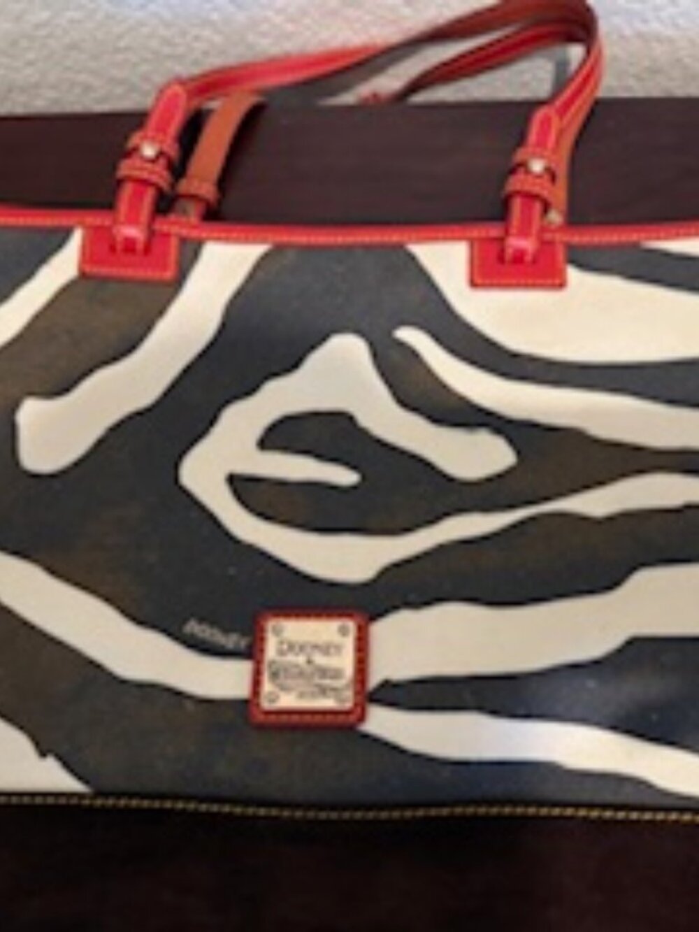 Dooney and Bourke Canvas Zebra Black and Red Tote EUC
